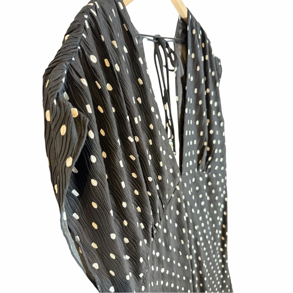 En Saison Darlene Midi Dress Polka Dot Black White Tie Back Deep V | Plus 3X - Picture 5 of 14
